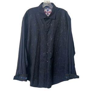Robert Graham Shirt Mens XL Navy Floral Polka Dot Embroidered Extra Large